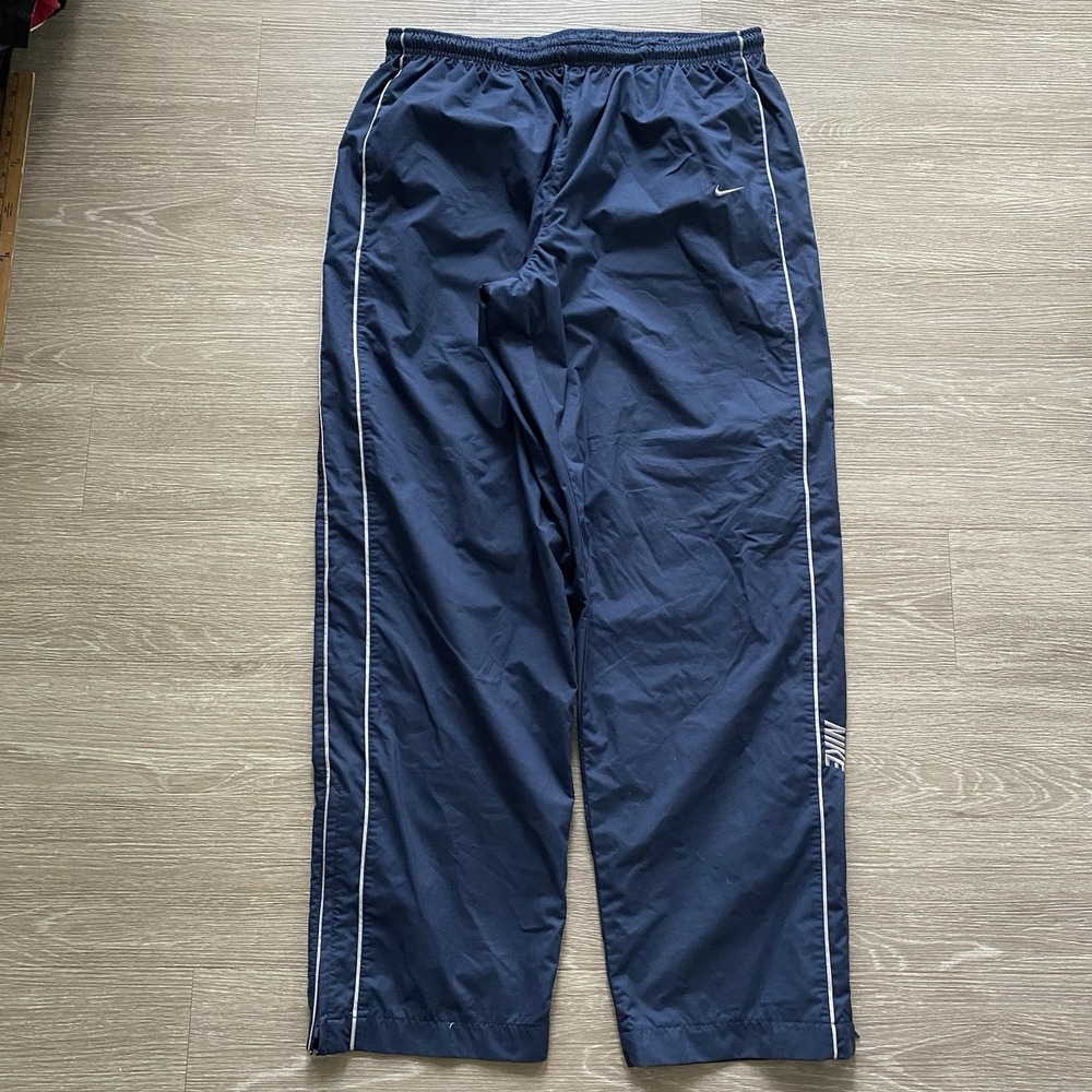Vintage Nike Swishy Track Pants Men's XXL Blue Lined 90s Silver Tag Ankle Zip